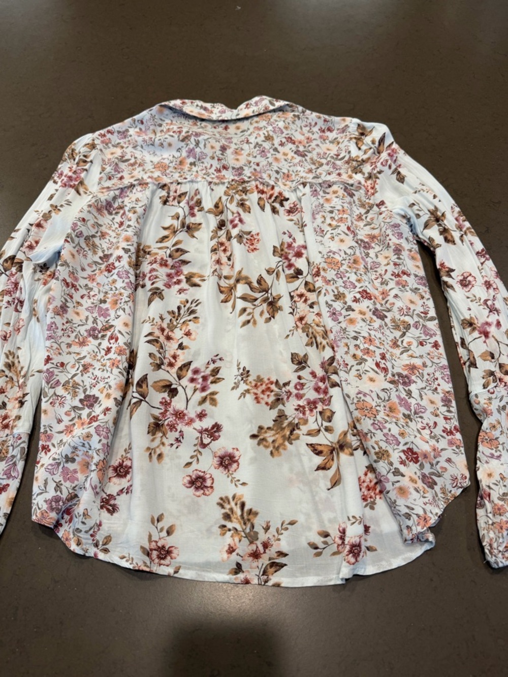 lovestitch White Floral Button-Front Blouse with Pink & Brown Floral Print - Picture 9 of 11